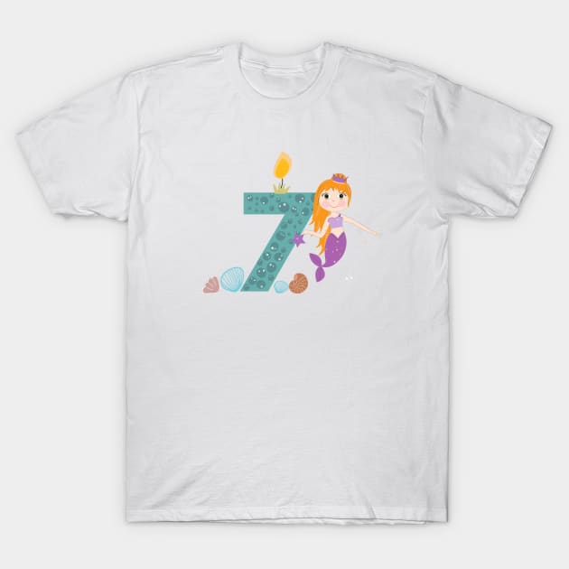 Cute little mermaid seven birthday T-Shirt by GULSENGUNEL